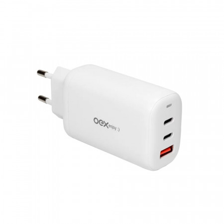 CARREGADOR PAREDE 65W USB/2 USB-C OEX CG209 BRANCO 