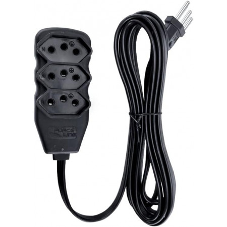 EXTENSAO ELETRICA 5MT 3 TOMADAS FORCELINE PRETA