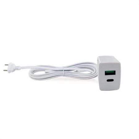 CARREGADOR USB 2 PORTAS 3A USB/USB-C 3M FORCELINE