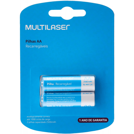 PILHA RECARREGAVEL AA 2500MAH 2UN MULTILASER CB053
