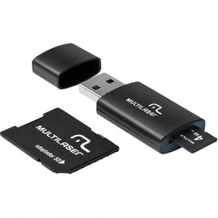 CARTAO MICRO SD 4GB + ADAP + LEITOR MC057 MULTILASER
