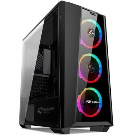 GABINETE GAMER C3TECH MT-G800BK ACRILICO RGB PRETO