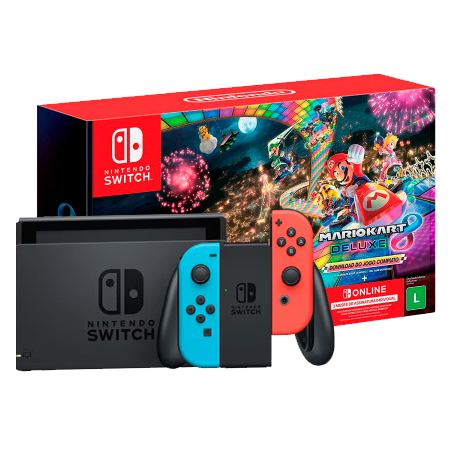 NINTENDO SWITCH NEON BLUE RED + MARIO KART 8