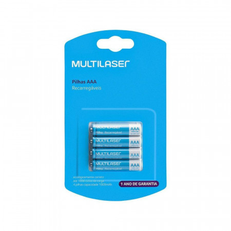 PILHA RECARREGAVEL AAA 1000MAH 4UN MULTILASER CB050 
